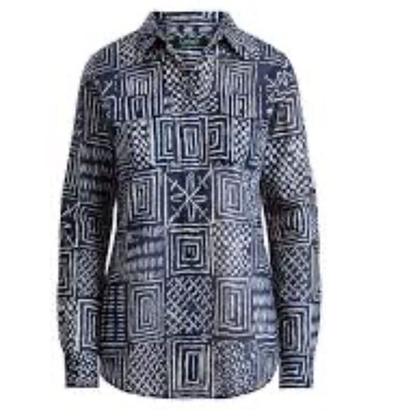 Lauren Ralph Lauren Tops - Lauren Ralph Lauren Shirt Womens Size Medium Cotton Geo Printed Button up Blouse